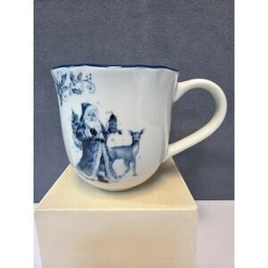 Sleigh Bell Bistro Blue/White Vintage Style Christmas Santa And Deer Coffee Mug